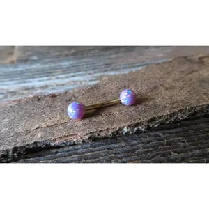 Lavender Floating Minimalist Gold IP Fire Opal Surgical Steel Belly Ring 14G (1.6mm) VCH Piercing Petite