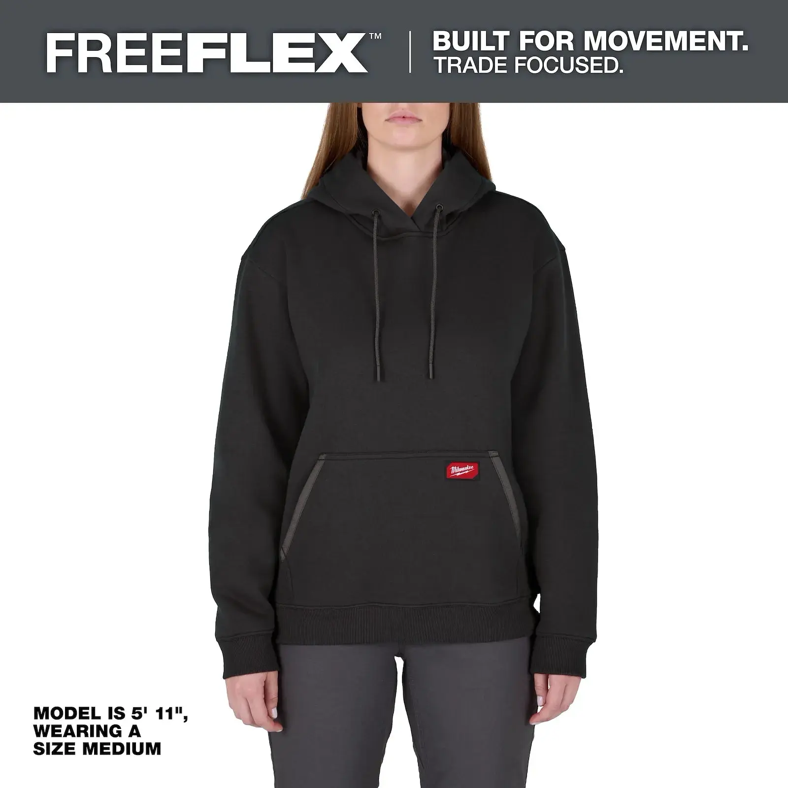 Milwaukee F251 Women's FREEFLEX Long Sleeve Fleece Pullover Hoodie - Midweight, Breathable, Casual Top with 3-Panel Design & Reinforced Pockets