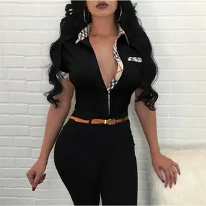 Women shirts lapel long-sleeved button top vintage plaid print casual ladies work blouse Roupas