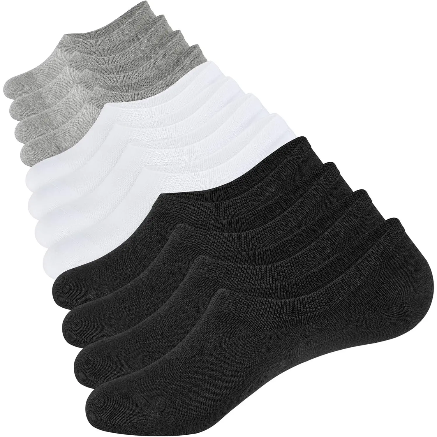 Men's Cotton Mesh No-Show Athletic Socks (Menswear Plain), 6 Pairs Soft Elastic Breathable Non-Slip Invisible Socks for Outdoor Use All Seasons, 2Black2White2NavyBlue/2Grey2DeepGrey2Blue/3Black3White Options, Casual Stylish Socks, Solid Colors