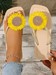 Women's Sandals - Sunflower Design, Perfect for Beach and Casual Wear, Comfortable and Stylish Summer Shoes, Ideal for Outdoors and Leisure