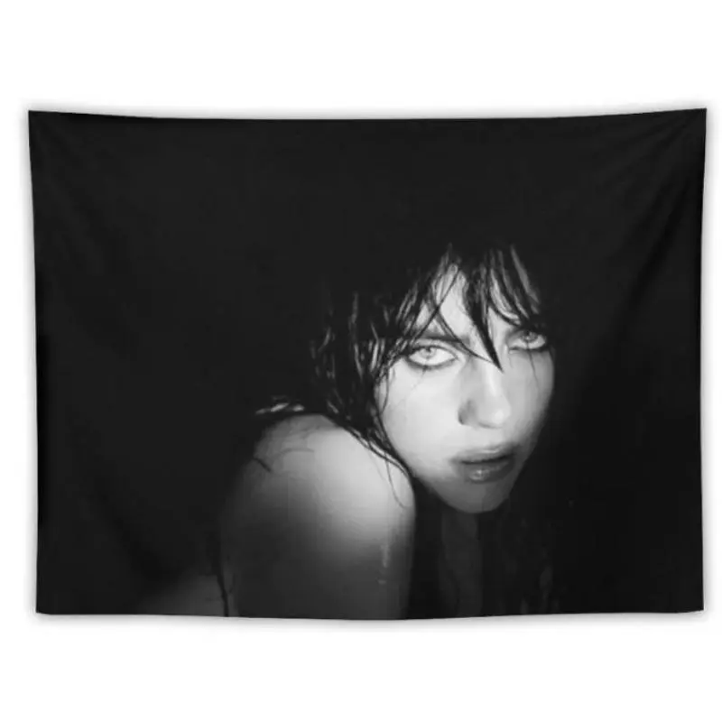Billie Flag Music Album Poster Tapestry - Black & White Portrait Wall Hanging with Pink Accents, 100% Polyester Peach Light Beige Fabric, Horizontal Wall Art for Living Room, Bedroom Decor - Unique Gift for Music Fans