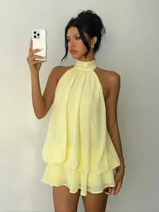 Elegant Women's Strapless Sleeveless Mini Dress, Summer Floral Pattern Dress, Casual Beachwear, Stylish and Comfortable Design, Perfect for Warm Weather