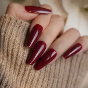 Pure Wearable Nails 30pcs Long T-Shape Press-On Reusable Nail Tips & File 1pc & Jelly Glue 1pc, Simple Plain Design