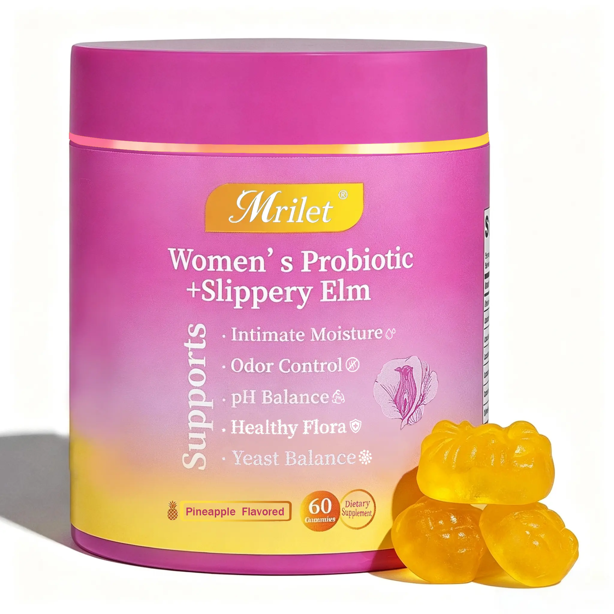 Mrilet Feminine Probiotic Gummies - 1-in-1 Daily Dietary Supplement with Slippery Elm and Prebiotics