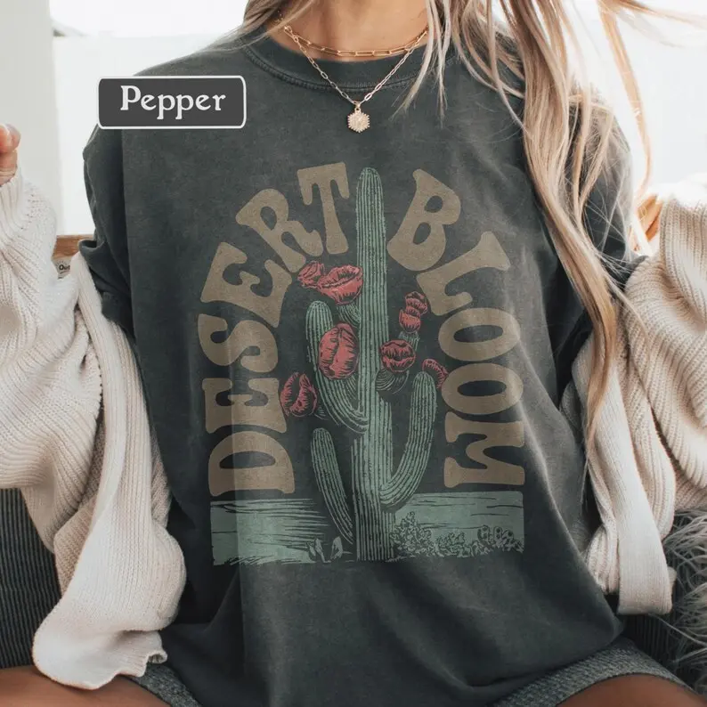 Comfort Colors Southwest Desert Tshirt Women Desert Bloom Graphic Tee Shirt Arizona Cactus T-shirt Vintage Western Boho Retro Nature Shirt