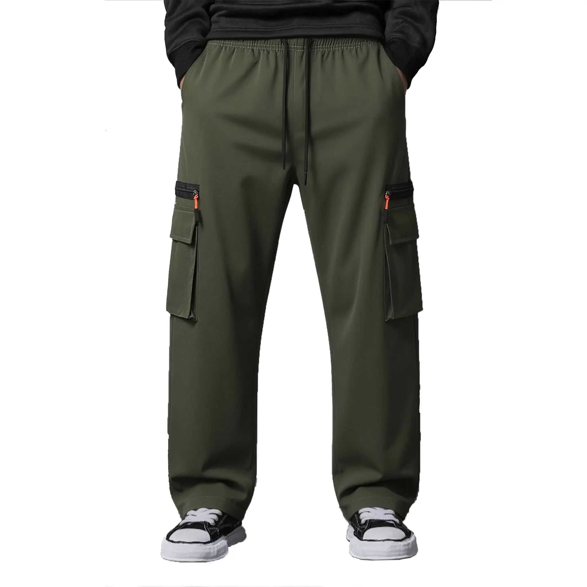 Men's Color-Block Cargo Pants, Straight-Leg Casual Bottoms with a Drawstring Waist and Zip Pockets for Urban Outdoor Style, Comfortable, Fashion, Clothes, Polyester, Colorblock, Machine Wash, Long Pants, High Waist, Menswear, Smooth, Drape, Cold Wash, Mac