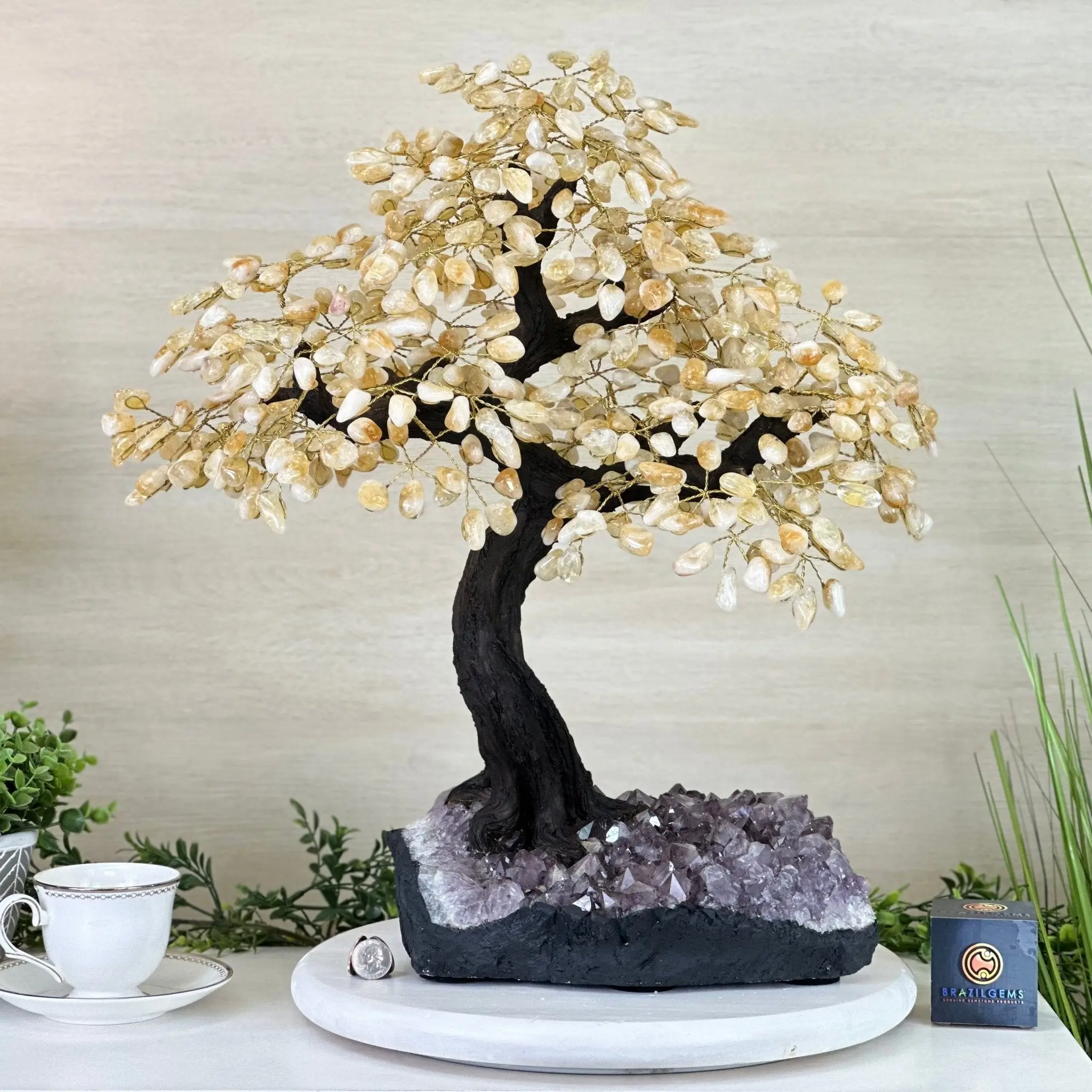 21.75" Tall Citrine Gemstone Tree on an Amethyst Base, 540 gems #5406CI-024