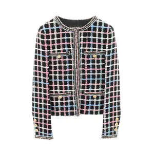Pre-owned CHANEL Nylon Small Leather Goods Coco Mark Sequin Tweed Jacket