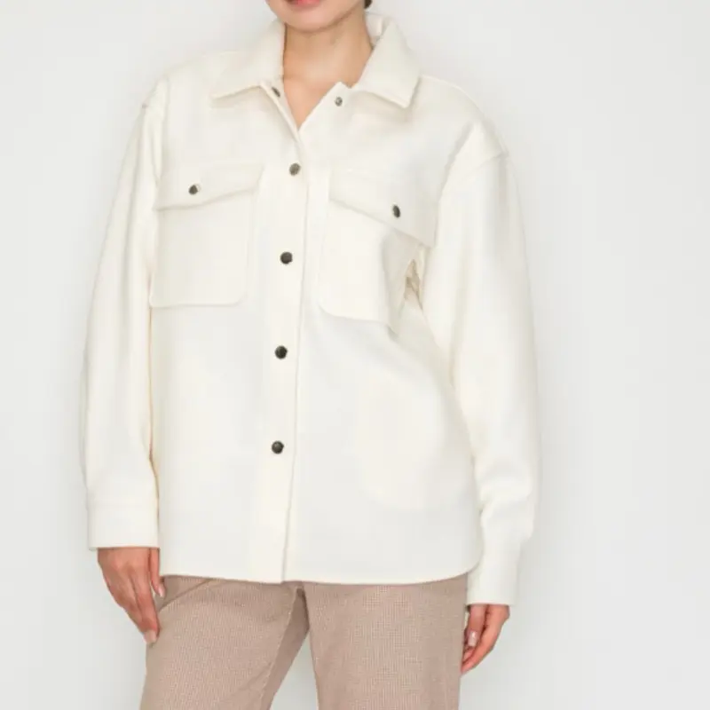 Cecilia Jacket - Collared Chest Pocket Design in Cream Color for Women's Fashion Outerwear Coats Casual