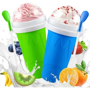 2 Pack Magic Squeeze Slushy Cups, DIY Frozen Slushie Maker Cup, Portable Smoothies Cups for Making Juice Shake Yogurt Ice Cream, Reusable Cooling Cup for Family and Friends