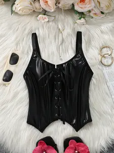 PU Leather Tight Bra Top, Crop Tank Style, Gothic Punk Design, Push-Up Functionality, Party Wear, Short Backless Vest, Fashion, Underwear