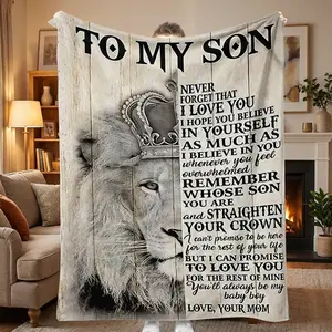 To My Son Flannel Blanket Lion Slogan Print Soft Comfortable Throw Heartfelt Gift From Mother Father Birthday Graduation New Home Keepsake Love Pride