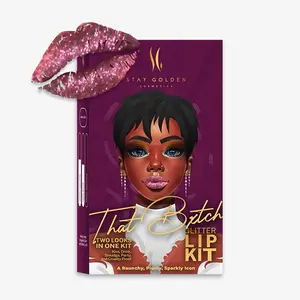 That Bxtch Glitter Lip Kit 2.0 | Stay Golden Cosmetics | Deep Plum Glitter | Transfer-Proof, Kiss-Proof, Smudge-Proof | High-Pigmentation, Long-Lasting Matte Glitter Lipstick | Bold Glam Baddie Lip Gloss Kit | Perfect for Parties and Night Out Makeup