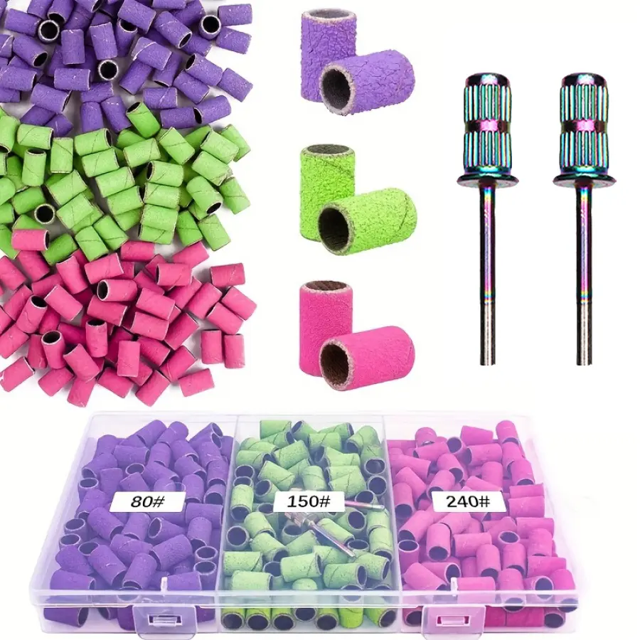 150pcs Nail Art Sanding Bands Set With 2 Mandrels, Nail Drill Bits For Polish Removal & Shaping, 80# Coarse, 150# Medium, 240# Fine Grit, Manicure Tools In Organizer Box Nail Art Accessories, Nail Supplies