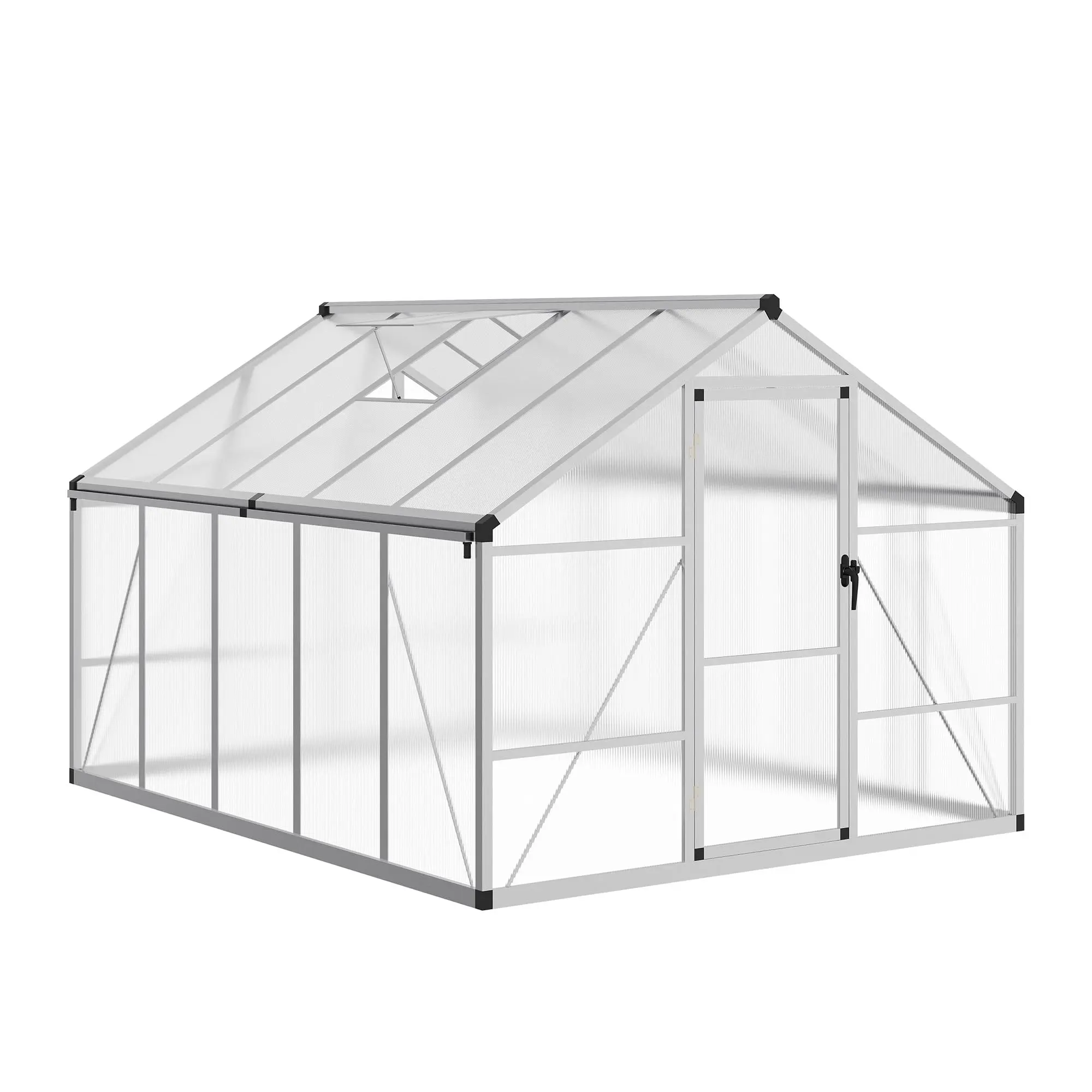 Garvee Large Walk-in Outdoor Polycarbonate Greenhouse - Heavy-Duty Polycarbonate Panels, All-Weather Aluminum Green Frame, Roof Vent, Commercial Sliding Door, 4-Season Garden Sun Room for Plants, Eco-Friendly, 40% Faster Assembly, Outdoor Polycarbonate Gr