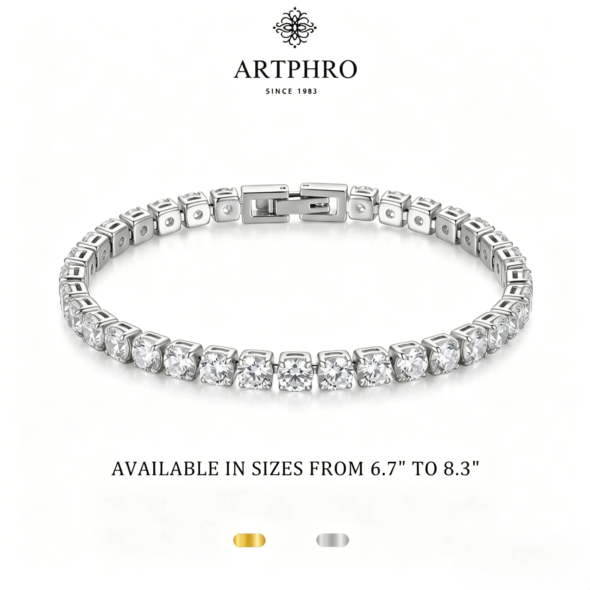 ARTPHRO Elegant Stylish Cubic Zirconia Bracelet - 6.7 in & 8.3 in Unisex Minimalist Premium Costume Jewelry, Stainless Steel Chain, Wrist Stack Compatible, Durable, Casual Daily Wear, Affordable Luxury, Bling Effect, Holiday, Bracelets