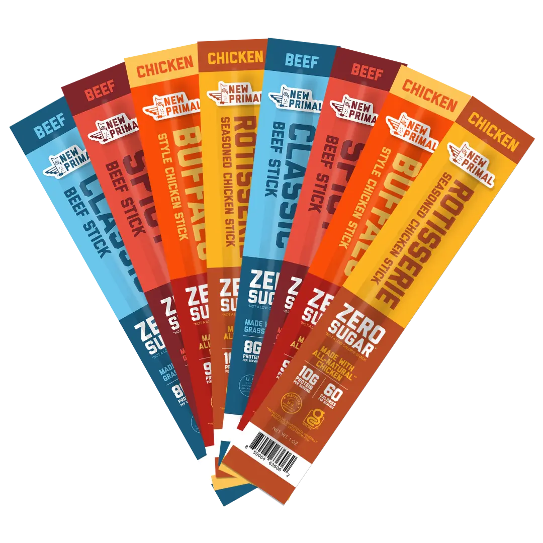 TikTok Exclusive Viral High Protein Variety Pack: New Primal Zero Sugar Meat Sticks 8-Count, Perfect Keto & Whole30 Approved Snacks for Your 2026 Fitness Goals!
