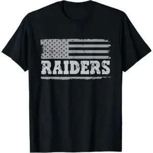 Graphic T-shirt Raiders T-shirt American Flag T-Shirt Made in USA Summer Streetwear Casual Patriotic Graphic Tee Trending TikTok Style Sports Fan Outfit Game Day Apparel Vintage Aesthetic Daily Wear Unisex Street Fashion