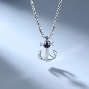 Hip Hop Anchor Pendant Necklace for Men Minimalist Stainless Steel Chain Jewelry Versatile Layering Piece Gym Streetwear Style Gift in Steel Color