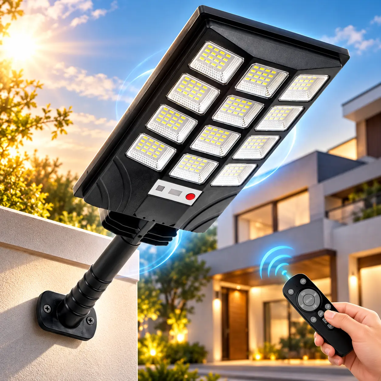 Solar Street Light Outdoor 5730 SMD LED 120LM/W Super Bright Monocrystalline Panel LiFePO4 Battery IP65 Waterproof for Yard Garden Street Garage