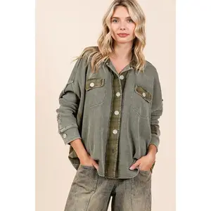 Mittoshop Mineral Washed Plaid Button Down Shacket
