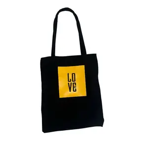 LOVE Tote Bag - Embroidered Design with Puff Letters on Faux Leather Patch, Black Color, Ideal for Everyday Use