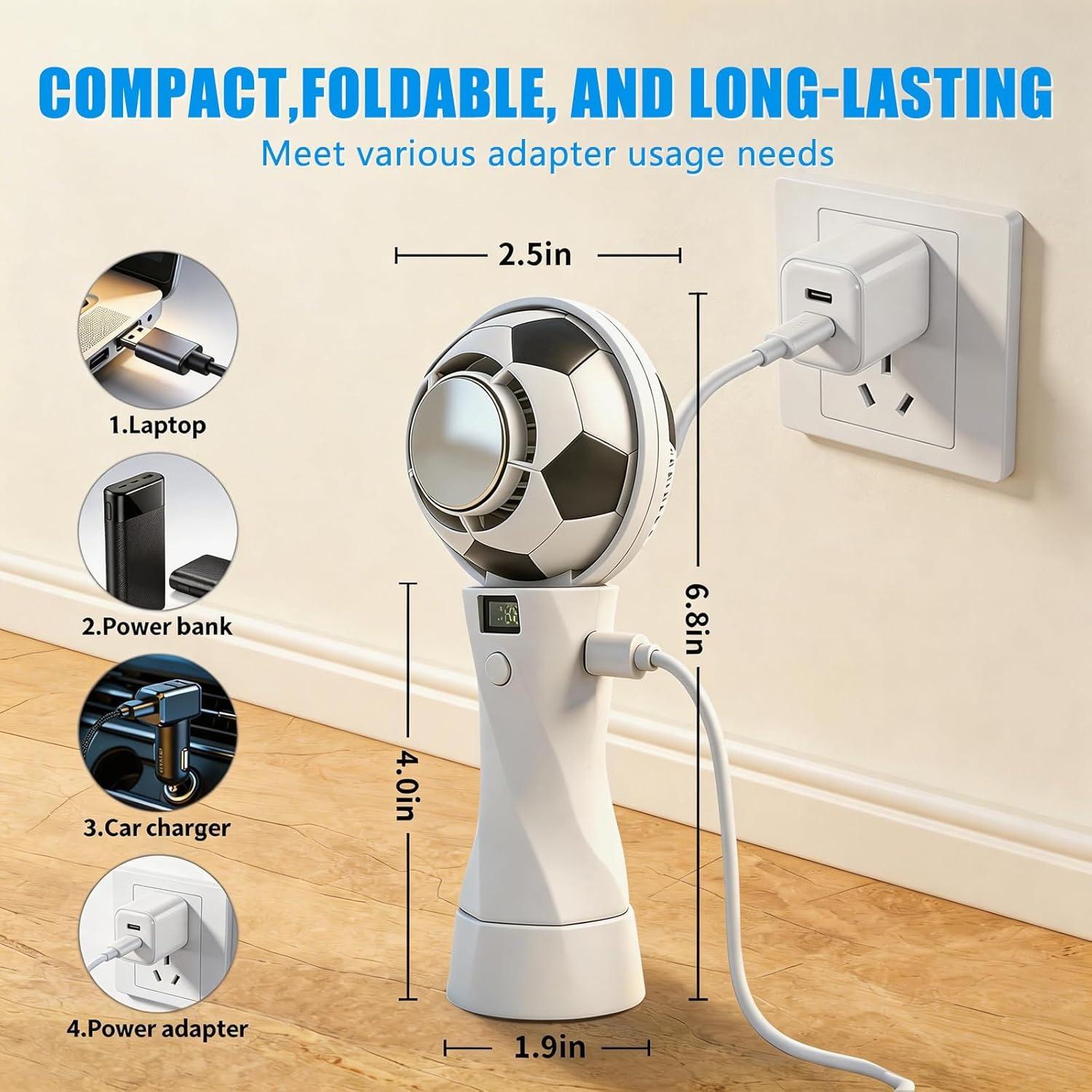Portable Soccer Fan 5000mAh Handheld Fan with LED Power Display | 6 Speeds & 180° Foldable Personal Fan | Perfect Football Gift & Summer Must-Have! Portable Soccer Fan 5000mAh Handheld Fan with LED Power Display | 6 Speeds & 180° Foldable Personal Fan | Perfect Football Gift & Summer Must-Have!