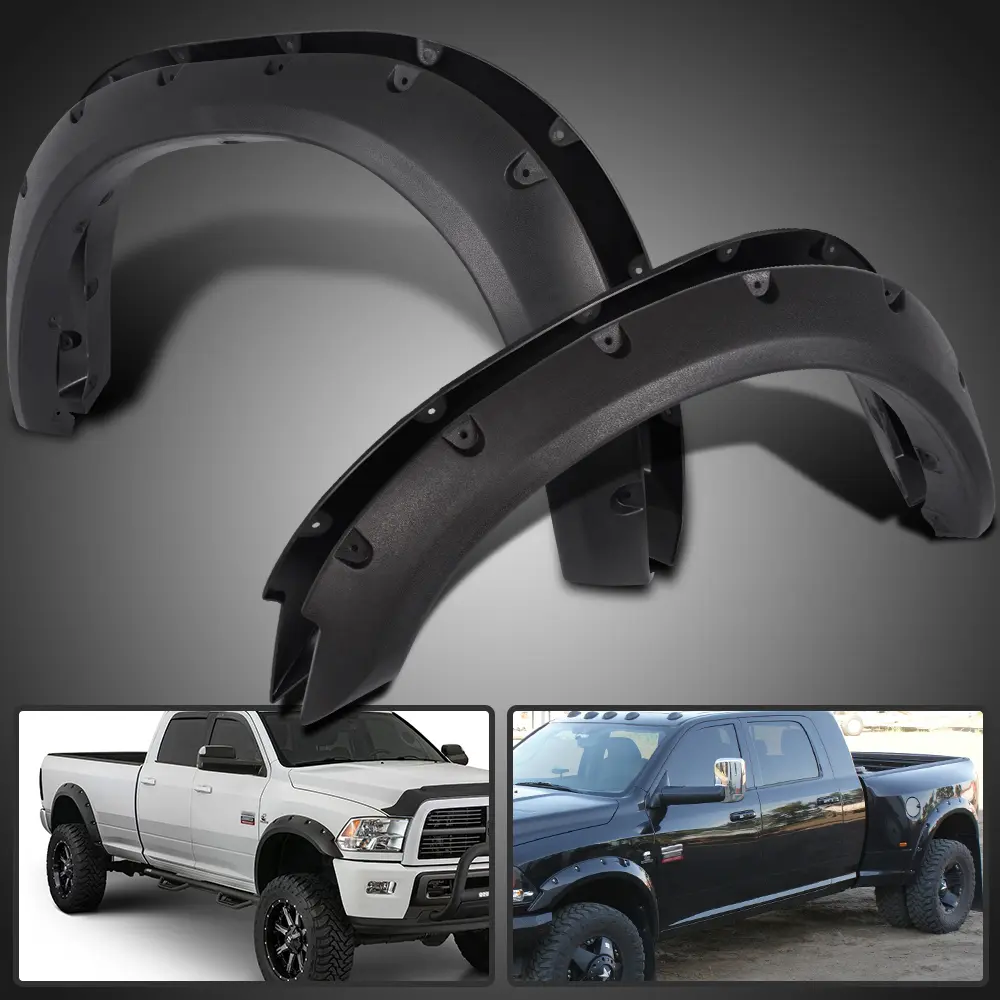Fit For 10-17 Dodge Ram 2500/3500 Black Pocket Style Rivet Bolt On Fender Flares