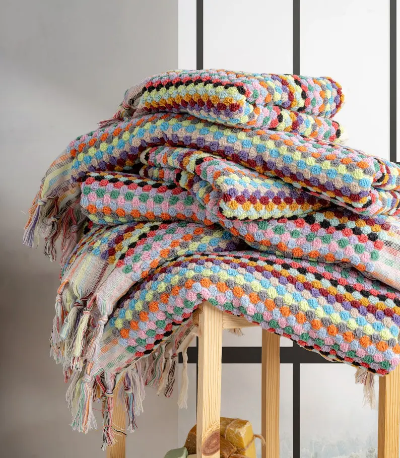 Handmade Organic Cotton Rainbow Bath Towel, Birthday Gift for Her, Custom Gift Towel, Bath Decor Towel,Spa Towel