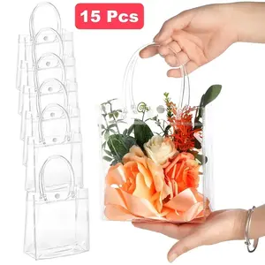 100 Clear Gift Bags, Bulk Reusable Small Plastic Bags, Gift Wrap Tote Bags with Handles, for Weddings & Parties, 6.3"x5.9"x2.8", 30PCS/100pcs/60pcs/15pcs, Wedding Party Packaging