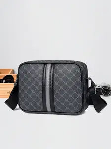Men's Crossbody Shoulder Bag - Square Style with Side Pocket, Multi-Functional Small Item Pouch. Suitable for Commuting & Casual Occasions, Made of PVC Material, featuring a Minimalist Design and Black Color. An Ideal Gift for Men