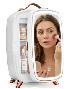 6L Mini Makeup Fridge, 8-Can Portable Skincare Refrigerator with Dimmable LED Mirror & Light, Compact Cooling Storage for Vanity, Bathroom, Office, Dorm, Car summerwins