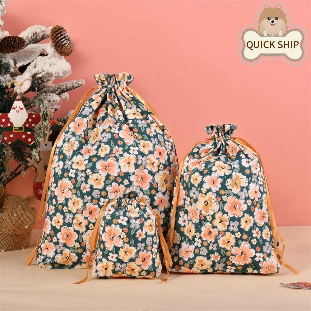 Flowers Drawstring Gift Bag,Cotton Storage Bag,Reusable Present Gift Wrap for Mom,Birthday/Christmas