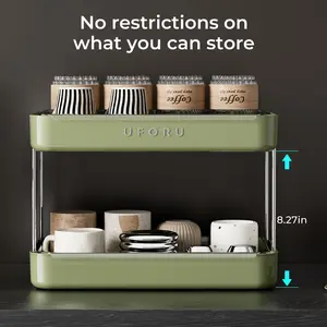UFORU 2/3 Tier Cup Drying Rack, Vintage Countertop Cup Storage Organizer with Drain Tray, Multilayer Kitchen Mug Holder, White/Black/Green Home Desktop Water Cup Stand