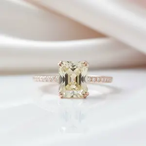 Stunning Yellow Gold Radiant Cut Light Yellow Sapphire Engagement Ring