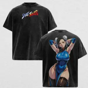 Chun-Li Street Fighter Vintage Washed Tee crafted with premium 230gsm heavyweight cotton, soft washed oversized fit, breathable durable fabric, fresh release highlighting comfort and bold streetwear style