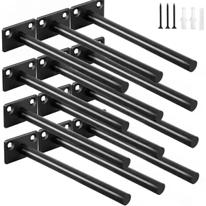 12 Pcs 6" Black Solid Steel Floating Shelf Bracket Blind Shelf Supports - Hidden Brackets for Floating Wood Shelves - Concealed Blind Shelf Support – Screws and Wall Plugs Included