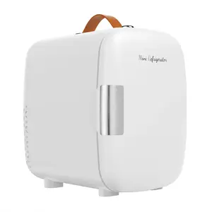 Mini Fridge for Bedroom, Office & Car, Portable 4L/4.23QT Mini Refrigerator for Skincare with Handle, Ultra-Quiet Energy-Saving Compact Cooler for Drinks, Food, Skincare & Makeup, AC/DC