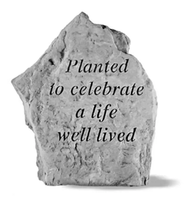 Kay Berry 212 MAIN Weatherproof Cast Garden Stone - 9x8.75in Wall-Mountable Outdoor Plaque with Rough Texture, Engraved Quote, Hangar Cast Into Back for Memorial, Celebrate a Life Well Lived, Exterior Decorative Statues