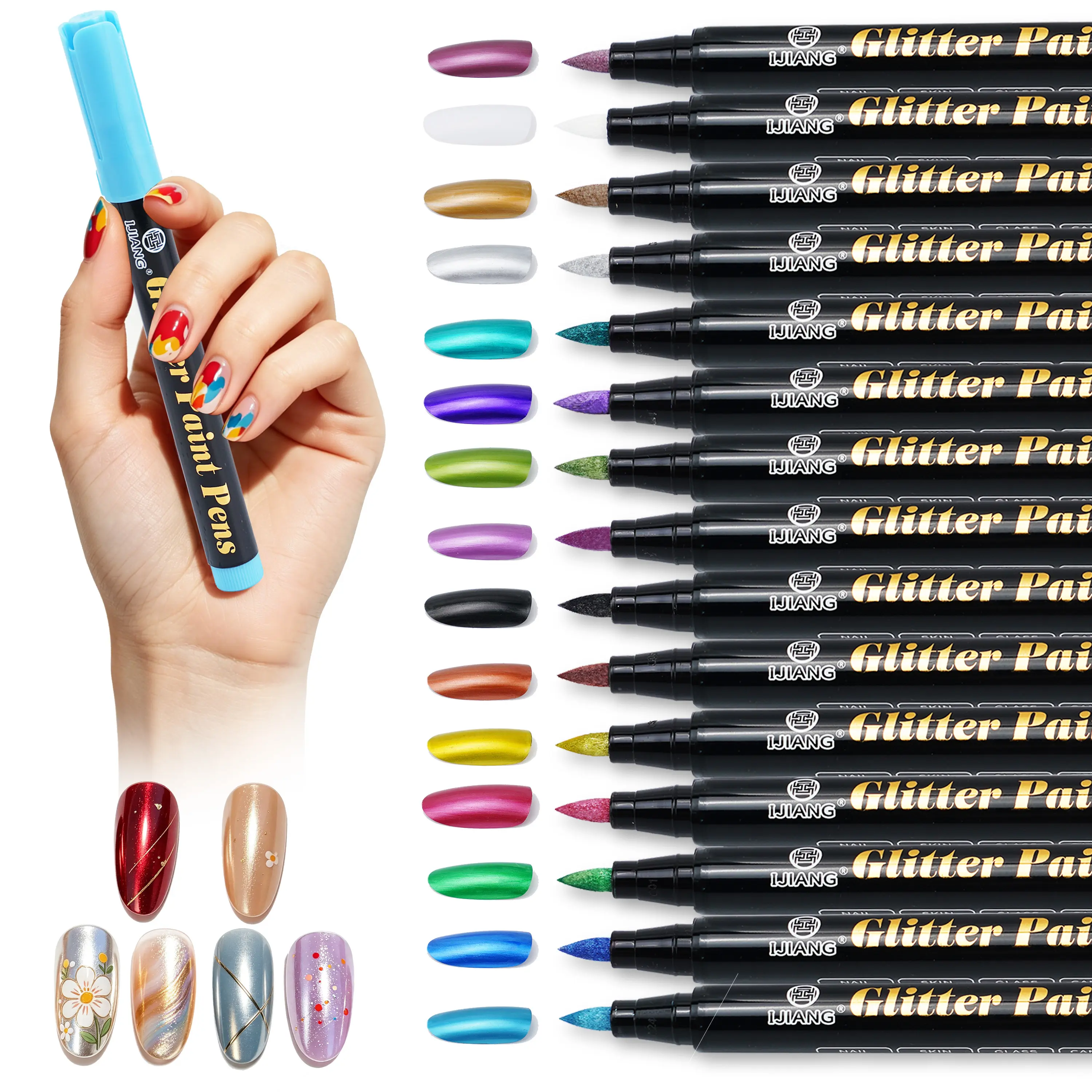 Metallic Nail Art Pens Set, 15-Color Soft Brush Tip Nail Polish Pens, Quick Dry Nail Art Markers for Painting Nails, DIY Nail Design Kit