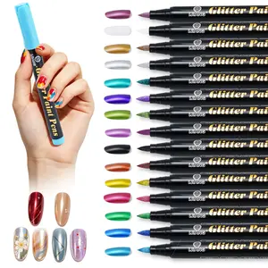 Metallic Nail Art Pens Set, 15-Color Soft Brush Tip Nail Polish Pens, Quick Dry Nail Art Markers for Painting Nails, DIY Nail Design Kit