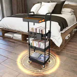 4 Tier Rolling Utility Cart with Drawer,Utility Cart Made of Multifunctional Storage Organizer Tool for Kitchen,Bathroom,Living Room,Office(Black)