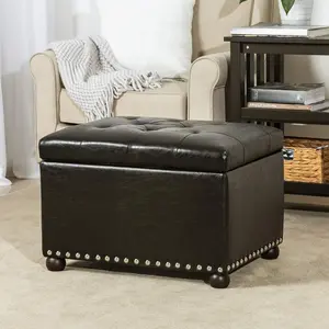 Adeco Rectangular Storage Ottoman, PU Leather Tufted Storage Bench with Lift Off Lid, Coffee Table Footrest Seat for Living Room Bedroom
