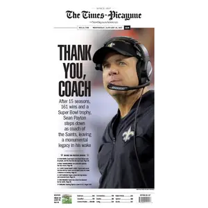 Commemorative Sean Payton front page retirement - POSTER NO FRAME