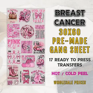 Breast Cancer Gang Sheet, Breast Cancer DTF Transfer, Breast Cancer Awareness DTF Transfer Ready For Press, Premade Gang Sheet, Pink October