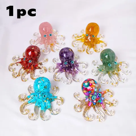 Random Color Natural Crystal Octopus Statue, Unique Crystals, Crystal Carvings, 1 Count Creative Desktop Ornament, Decorative Ornament for Home Office Tabletop, Crystal Decoration