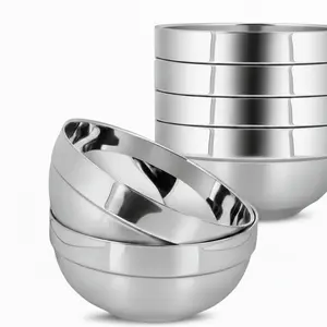 6-Piece Set 304 Stainless Steel Kids Bowls, Kitchen Bowls, 5-Inch 15-Ounce Stainless Steel Bowl, Dual-Layer Metal Serving Tray