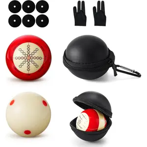 2 Pcs Billiards Cue Ball 2-1/4" Pool Cue Practice Training Artifact with Three Finger Billiard Gloves 2 Ball Bag 6 Pool Table Marker Dots for Billiard Table Accessory