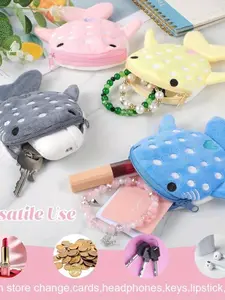 Cute Cartoon Shark Plush Storage Bag, Mini Lipstick Data Cable Makeup Pouch, Perfect Gift for Women Men, All Seasons Essential